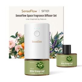 SenseFlow Space Fragrance Diffuser SF101 - Adjustable Natural Atomizer Essential Oil Kit with 40-Day Long-Lasting Aroma, LED Light, Ideal for Home, Hotel, Studio - Bitter Orange Leaf