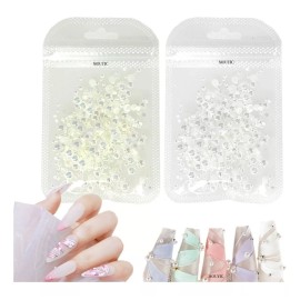 Mouyic Perlas De Plastico Base Plana Para Decoracion De Uñas 500 Pz Color 250 Perla Blanca 250 Perlas Tornasol