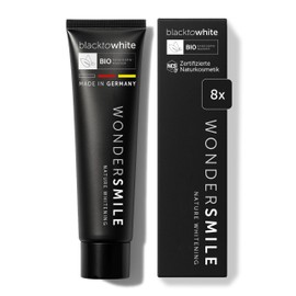 Wondersmile Activated Carbon Toothpaste Mint - Gentle Whitening - Fluoride 1450 ppm - Includes Sea Buckthorn Water & Hyaluronic - NCS Certified Natural Cosmetics - 100% Vegan (Pack of 8)