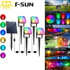 T-SUN Solar Spot Lights Color Changing  LED Outdoor Garden Pathway Lamp US Stock