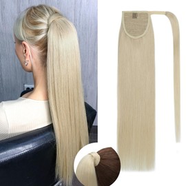 Rich Choices Ponytail Extension Human Hair Wrap Around Ponytail Hair Extension Straight 20 Inch #60 Platinum Blonde Hair Ponytail Extension Real Remy Human Hair Extensions Hairpieces for Women