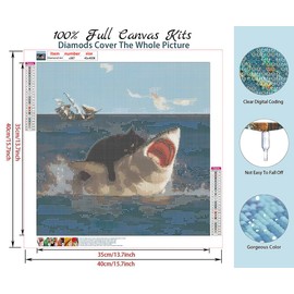 Diamond Painting Kits,Cat Shark Diamond Art Kits for Adults Cross Stitch Full Drill Shiny Diamond Embroidery Pictures Arts Craft for Home Wall Decor Gift 16X16in/40x40cm