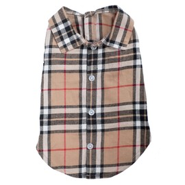 THE WORTHY DOG Plaid Dog Shirt – Soft Cotton Pet Shirt with Faux Button Placket, Touch Fasteners & Machine Washable - Tan, X-Large