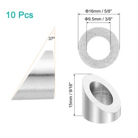 uxcell 10 Pcs 3/8" 37 Degree Angle Beveled Washer, T316 Stainless Steel Angled Washer for Cable Railing Stair Ends Wood Metal Posts, Silver