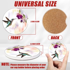 Humming Bird Floral Cup Holder Car Coasters, Absorbent Ceramic Car Coasters for Cup Holders, Car Accessories for Women Men (2 Pack)