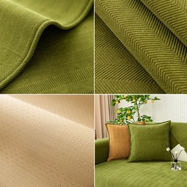 NUODWELL Herringbone Chenille Sofa Cover 1/2/3/4 Seater, Furniture Protector Couch Cover Universal Non-Slip L Shape Couch Cover Quilted Corner Slipcovers for Living Room (Green, 70 * 70cm)