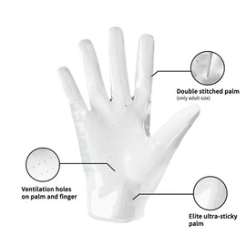 Youper Elite Football Gloves, Pro Receiver Golves for Men & Youth Boys (White, Small)