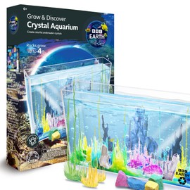 BBC Earth Grow & Discover Crystal Aquarium, Grow Colorful Cave-Like Crystal Formations Inside Reusable Tank, Magic Rocks, STEM Toys, Unique Crystal Growing kit, Science Experiments for Kids 6-8