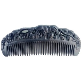 Sitronugras Handmade Sandalwood Hair Comb,Anti Static Natural Hair Detangler for Men Women Kids, No Snag Wooden Hair Comb Without Handle (Fine Teeth flower hand drawing with free pouch)