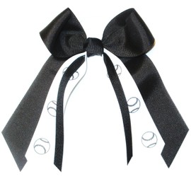 Sublimation Specialties Softball Baseball Hair Bow - Made in The USA, Black, White Pony Band