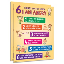 ZOCO – 6 Anger Control Strategies Posters (2-Pack) – Calm Down and Manage Emotions for Toddlers – Classroom Behavior Management for Preschool, Daycare, and Homeschool – Made in USA