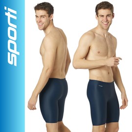 Sporti Solid Compression Jammer Swimsuit Men's Swim Training Jammer, Compression Fit, Chlorine Resistant - Navy - 42