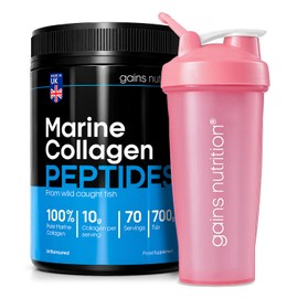 GN Hydrolysed Marine Collagen Peptides Powder, Unflavoured, Type I and III with 18 Amino Acids, 70 Servings, 700g, for Joints, Skin and Hair, with 600ml Shaker
