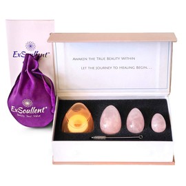 ExSoullent Jade Yoni Eggs Certified - Deluxe Amethyst Crystal Drilled Egg 3 pcs Set for Women, Bladder Control & Holistic Chakra Healing