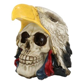 Native Tribal Indian Warrior Chief Bald Eagle Headdress Cape Hat Skull Figurine