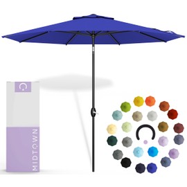 Midtown Umbrellas 10-Year-No-Fade - 9 Ft - UV Proof Midnight Blue Polyester Fabric - Umbrella Outdoor Patio, Auto-Tilt Aluminum Frame Patio Umbrella for Garden, Pool & Deck - Black Pole