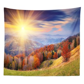 BELECO Autumn Landscape Mountain Tapestry Wall Hanging 50x40 Inch Fall Woods Colorful Trees Mountain Forest Sunrise Nature Tapestry Home Decor Autumn Tapestries for Bedroom Living Room Dorm Decor