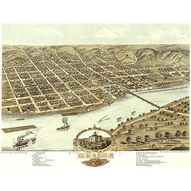 Moline, Illinois - 1869 - Aerial Bird's Eye View Map Poster