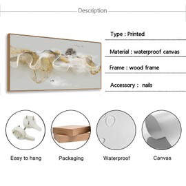 HUADAOART Wall Art Modern Zen Light Luxury Natural Landscape with Golden and White lines Background Wall Decor Canvas Prints for Living Room Bedroom 20x40 Inches (Framed)