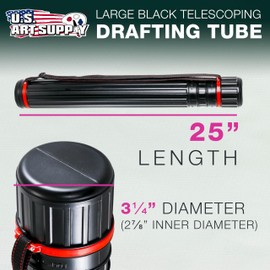 U.S. Art Supply Poster Tube - Telescoping Adjustable 25" to 42" - Durable 3-1/4" Diameter Storage Tube - Art Poster Carrier Holder & Blueprint Storage Drafting Tube Travel & Protection
