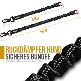 OneTigris Shock Absorber Dog 51 cm, Nylon Dog Lead with Tiger Tooth Metal Clip, Lead Extension, Reflective for Walks, Cycling