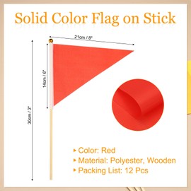 PATIKIL 8x3 Inch Mini Pennant Flags, 12Pcs Wooden Pole Small Handheld Blank Solid Flag on Stick for DIY Graffiti Birthday Carnival Celebration Sports, Red
