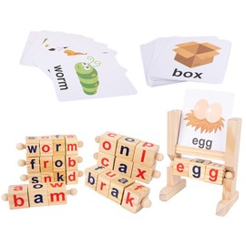 BESPORTBLE Wooden Alphabet Blocks Set for Boys and Girls Rotating Letter Matching Game for Ages 2-4 Educational Spelling and Reading Flash Cards for Early Learning and Kindergarten