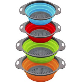 QiMH Juego de 4 coladores y coladores plegables, 2 unidades, 4 cuartos de galón (1 galón) y 2 unidades de 2 cuartos (0.5 galones), base de plástico re