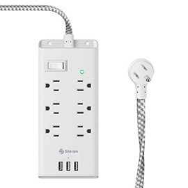 STEREN Multicontacto de 6 Salidas horizontales y Triple Cargador USB 905-455