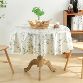Dimatic Heavy Duty Vinyl Foral Printed Tablecloth, Waterproof and Oil-Proof Round PVC Table Cloth, Wipeable Table Cover for Restaurant, Party, Gathering (Sophora Japonica, Round 55 Inch)