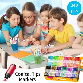OSIMIG Washable Marker, 240 PCS Markers Bulk, 12 Assorted Colors, Washable Markers Bulk for Classroom, Broad Line Bulk Markers, Large Capacity Coloring Markers for Kids, Teachers, School Supplies