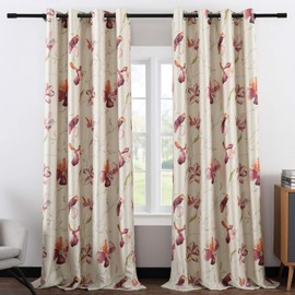 Leeva Red Floral Blackout Window Curtains for Sliding Door, Grommet Top Thermal Insulated Room Darkening Home Decor Window Drapes for Office and Studio, 52 x 63, 2 Panels
