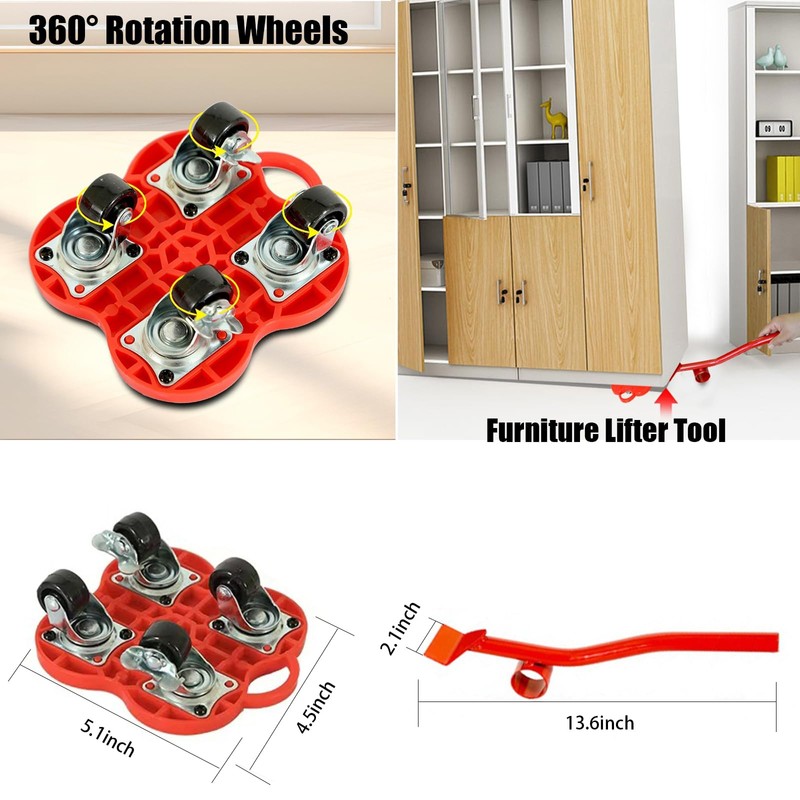 Furniture Mover with Brake Wheels,Furniture Sliders,Furniture Lift Mover Tool Set,