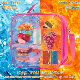 Insulated Lunch Bag for Kids & Women, Girls Boys Lunch Bag, Leakproof Red Cooler Bag, Lunch Bags, Lunchbag Reusable Lunch Bag for Women for Work, School, Picnic, Camping, BBQ (Nylon, Red)