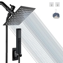Shower Head, Bellearlly 8'' High Pressure Rainfall Stainless Steel Shower Head / 3 Settings Handheld Shower Combo with Shower Holder and 78''Shower Hose (Black)