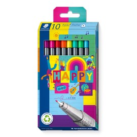 STAEDTLER Triplus Happy Fineliner 334 C10 HA Ergonomic Triangular Shaft, Super Fine, Metal-Encased 0.3 mm Tip, Long Life, 10 Fineliner Pens in Assorted Happy Colours in Cardboard Case