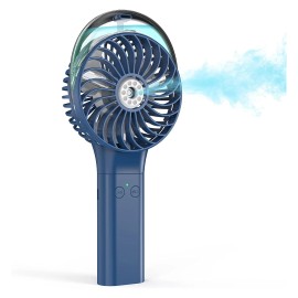 Foldable Handheld Misting Fan 3000mAh USB Rechargeable with Water Tank Spray Functioncolor: Blue, Plug Type: EU