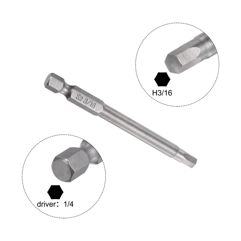 HARFINGTON 3/16" Hex Screwdriver Bit SAE 1/4" Hex Shank 3"