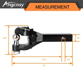 ANGCOSY 10-Ton Pintle Hook Trailer Hitches Receiver Hook Combination 2” Hitch Ball, 7000 lbs, 15-1/2” Length