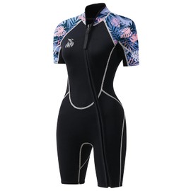 Shorty Wetsuit for Women 3mm - Neoprene Diving Suit Front Zip Scuba Dive Skin One Piece Wet Suits Quick Dry Full Body Rash Guard for Diving Snorkeling Surfing Swimming