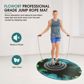 Flowort Jump Rope Mat,Large Rubber Exercise Mat Indoor Outdoor, Shock Absorbing Mat ，Non-Slip Oval Design for Floor & Rope Protection, Workout Mats for Home Gym Flooring(Blue＆Green)