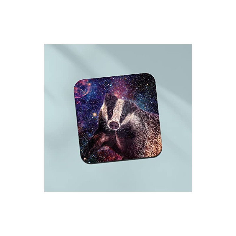 Square Single Coaster - Space Badger Stars Animals Universe Galaxy