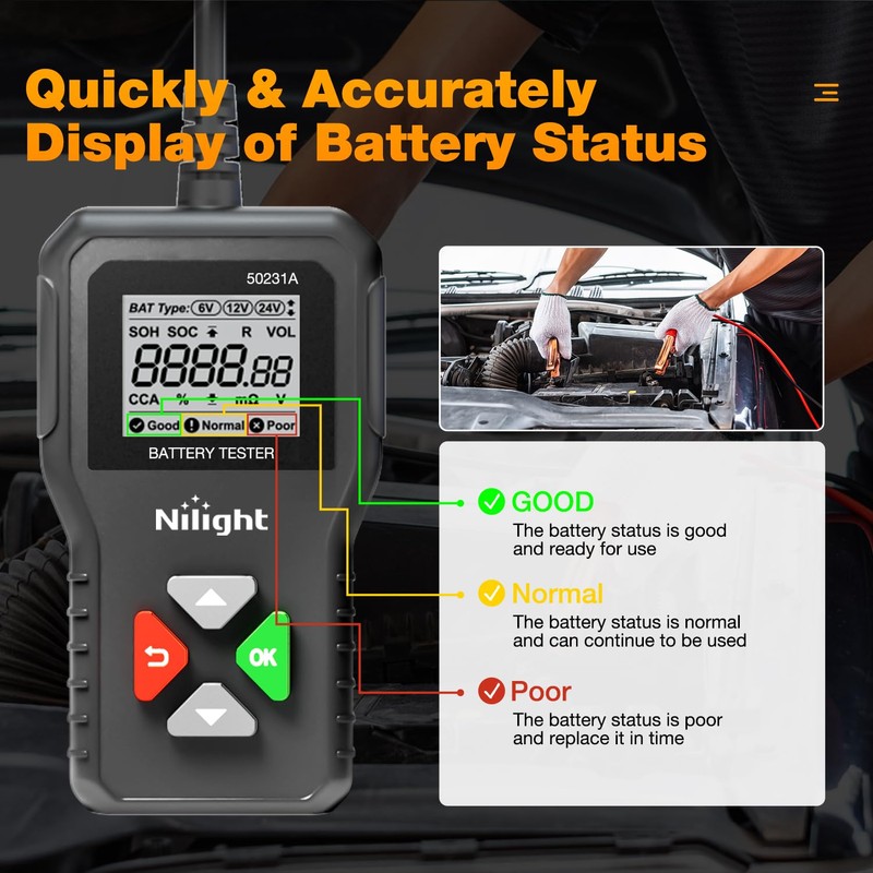 Nilight Car Battery Tester 6V 12V 24V Accurate Digital Auto