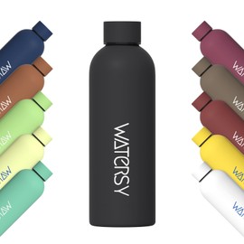 WATERSY Isolierte Trinkflasche Edelstahl Flasche 500 ml Wasserflasche Edelstahl Dopper Thermosflasche Sport Thermoskanne Auslaufsichere 24 Stunden kalt, Schwarz