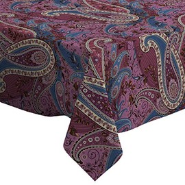 Q-Beans Rectangle Decorative Tablecloth [Size: 52 x 70 inch], Washable and Reusable Table Cloth Cover for Indoor and Outdoor (Trendy Purple Paisley Design)