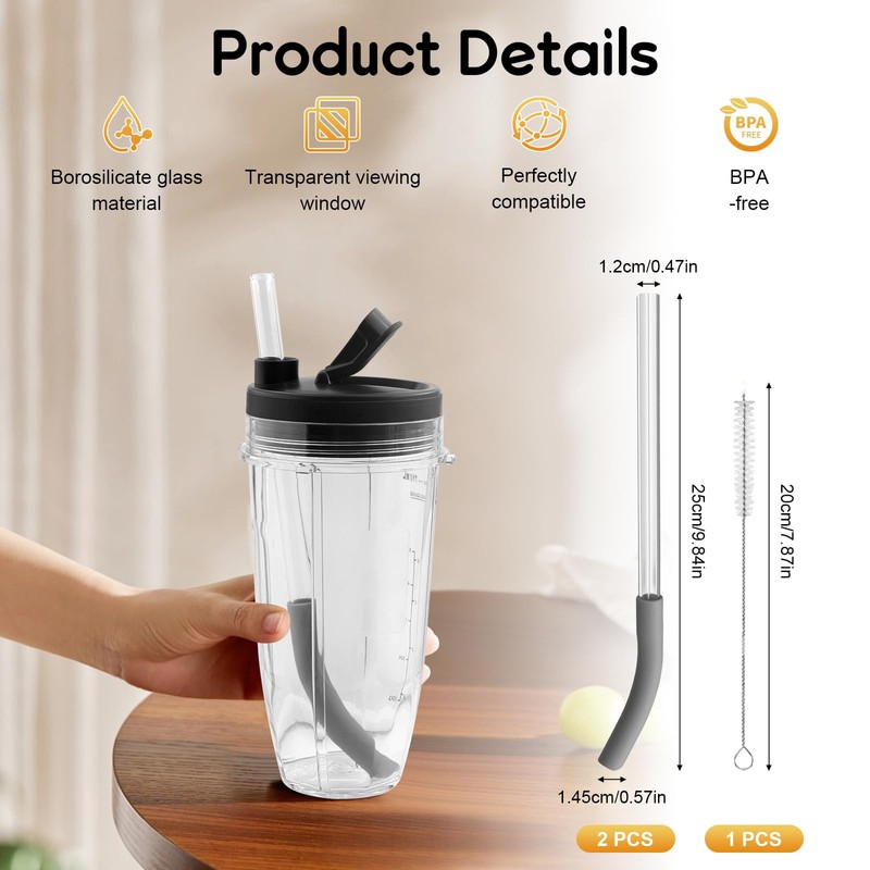 Replacement Straw for Ninja Blender Cups Replacement 24oz/32oz, 2 Pcs