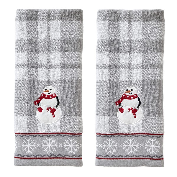 SKL Home by Saturday Knight Ltd. Whistler Snowman Hand Towel (2-Pack),Cotton, Gray, Small