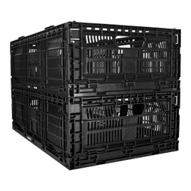 JEZERO Medium 2-Pack Collapsible Plastic Storage Crate – Stackable Utility Bin with Folding Walls for Garage, Closet, Car Trunk, and Home Organization | Black, 24" x 16" x 8"