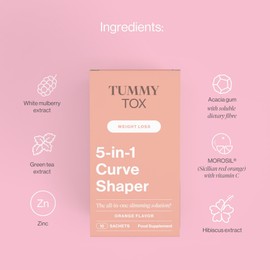 Morosil, Green Tea, White Mulberry Extract, Hibiscus, Vitamin C and Zinc 30 sashets for 30 Day Supply, Tummy Tox 5-in1 Curve Shaper