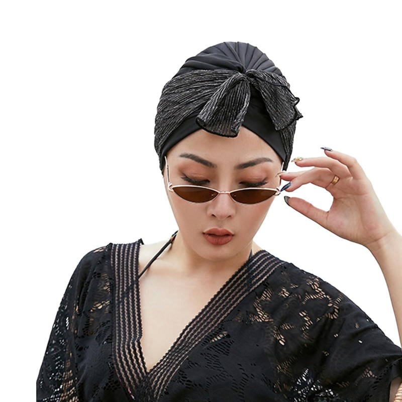 Women's Swim Cap Breathable Nylon Bowknot Bath Turban Swimming Hat